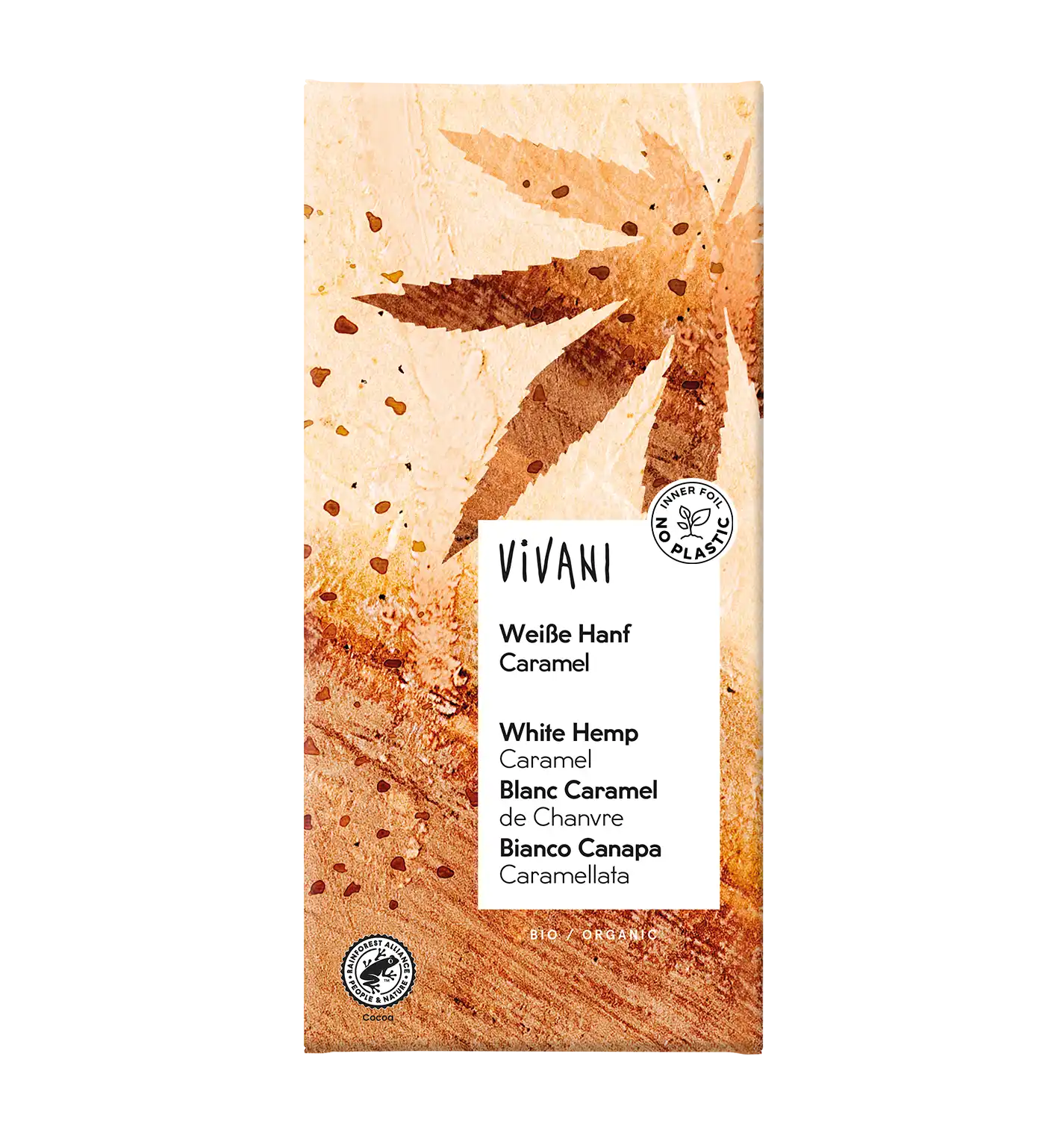 VIVANIs Bio-Schokolade Weiße Hanf Caramel mit einem Hauch Fleur de Sel