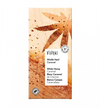 VIVANI's organic White Hemp Caramel Chocolate with a pinch of 