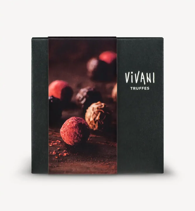 Chocolate truffles in three varieties by VIVANI Organic Chocolate.
