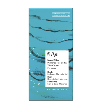 VIVANI's organic and vegan Dark Chocolate with natural Fleur de Sel from Mallorca and coconut blossom sugar.
