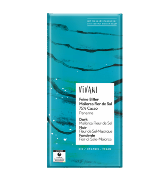 VIVANI's organic and vegan Dark Chocolate with natural Fleur de Sel from Mallorca and coconut blossom sugar
