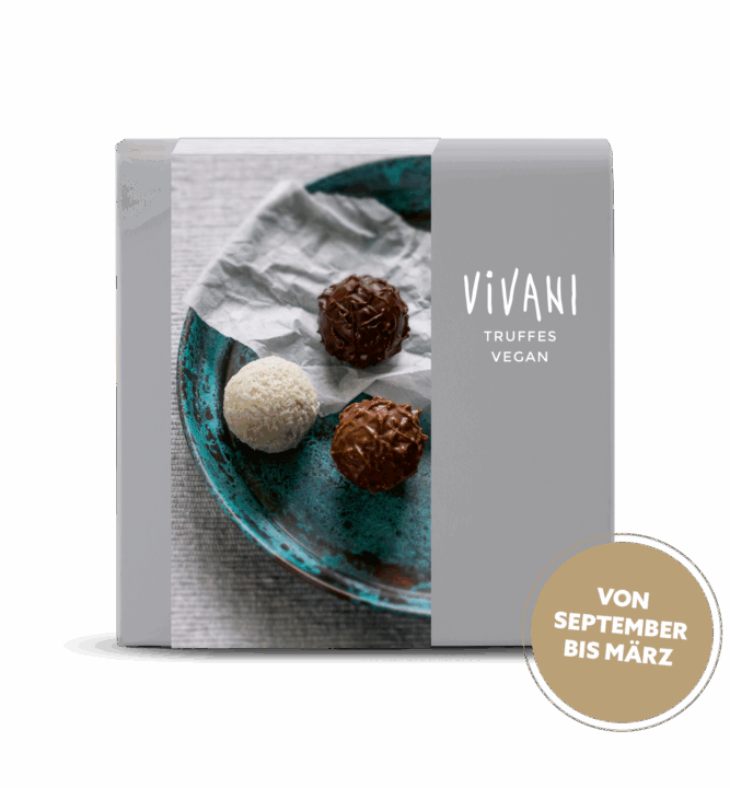 truffes-vegan-pralinen-vivani-bio-schokolade-saisonal Vegane Trüffelpralinen von VIVANI Bio-Schokolade in drei Sorten.