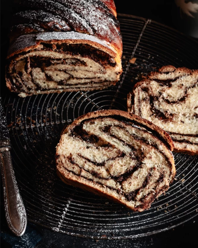 Traditional yeast plait Babka, filled with delicious VIVANI organic chocolate