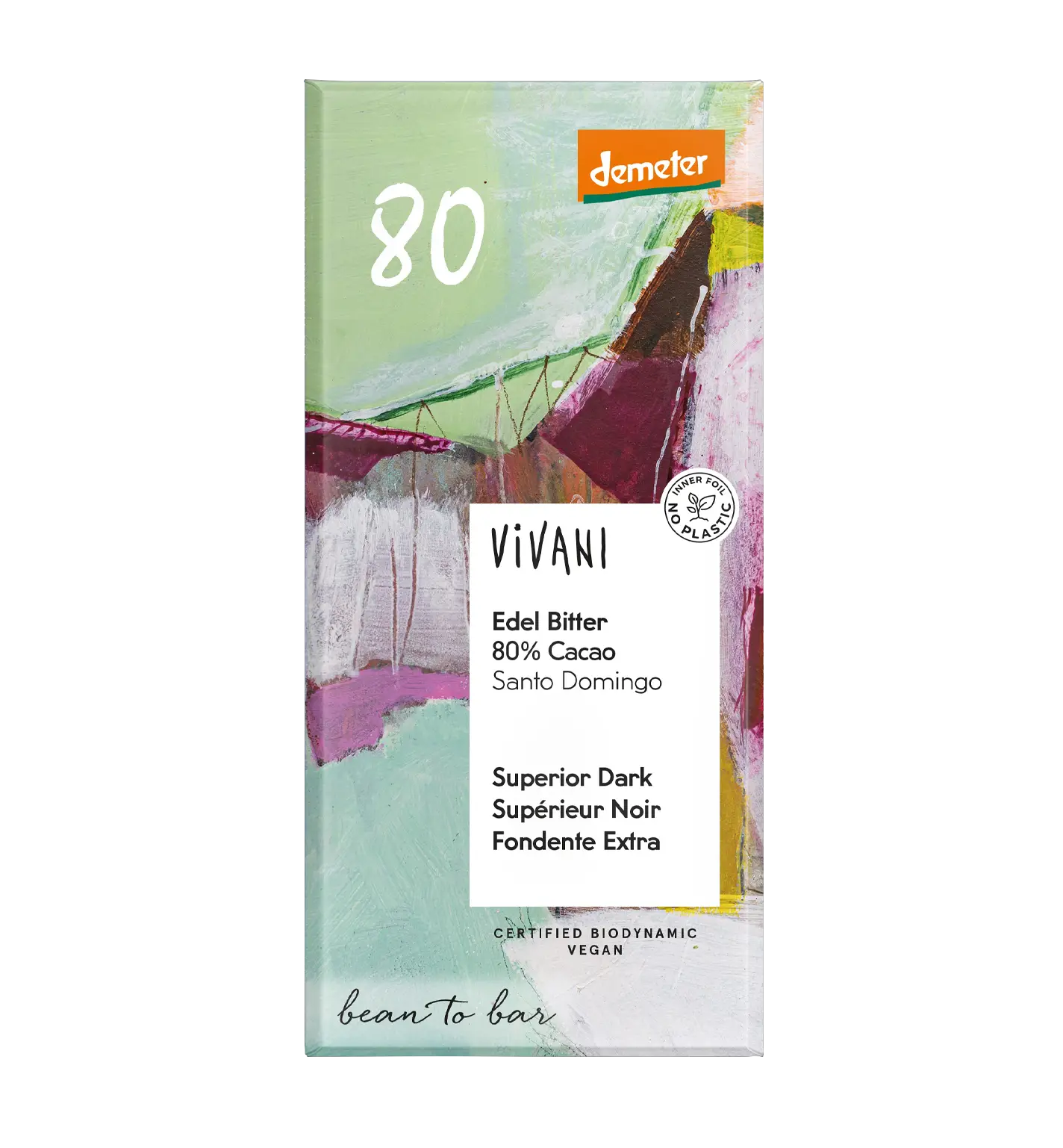 VIVANI's vegan Superior Dark Chocolate with 80 percent organic and biodynamic cocoa from the Dominican Republic
