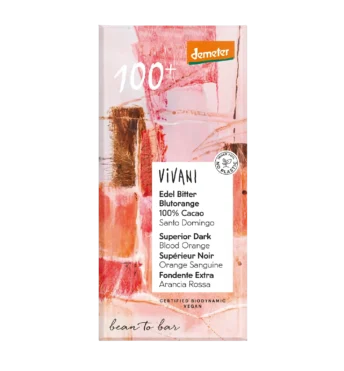 VIVANI's vegan Superior Dark Chocolate with blood orange essential oil and 100 percent organic and biodynamic cocoa from the Dominican Republic