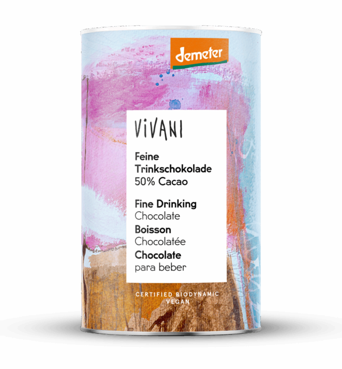 The Fine Drinking Chocolate from VIVANI Organic Chocolate with 50 % cocoa content is vegan and certiefied biodynamic.