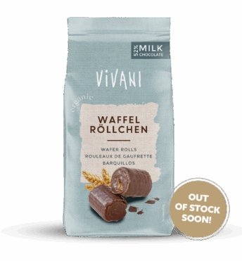 Wafer Rolls with 52% milk chocolate from VIVANI Organic Chocolate.