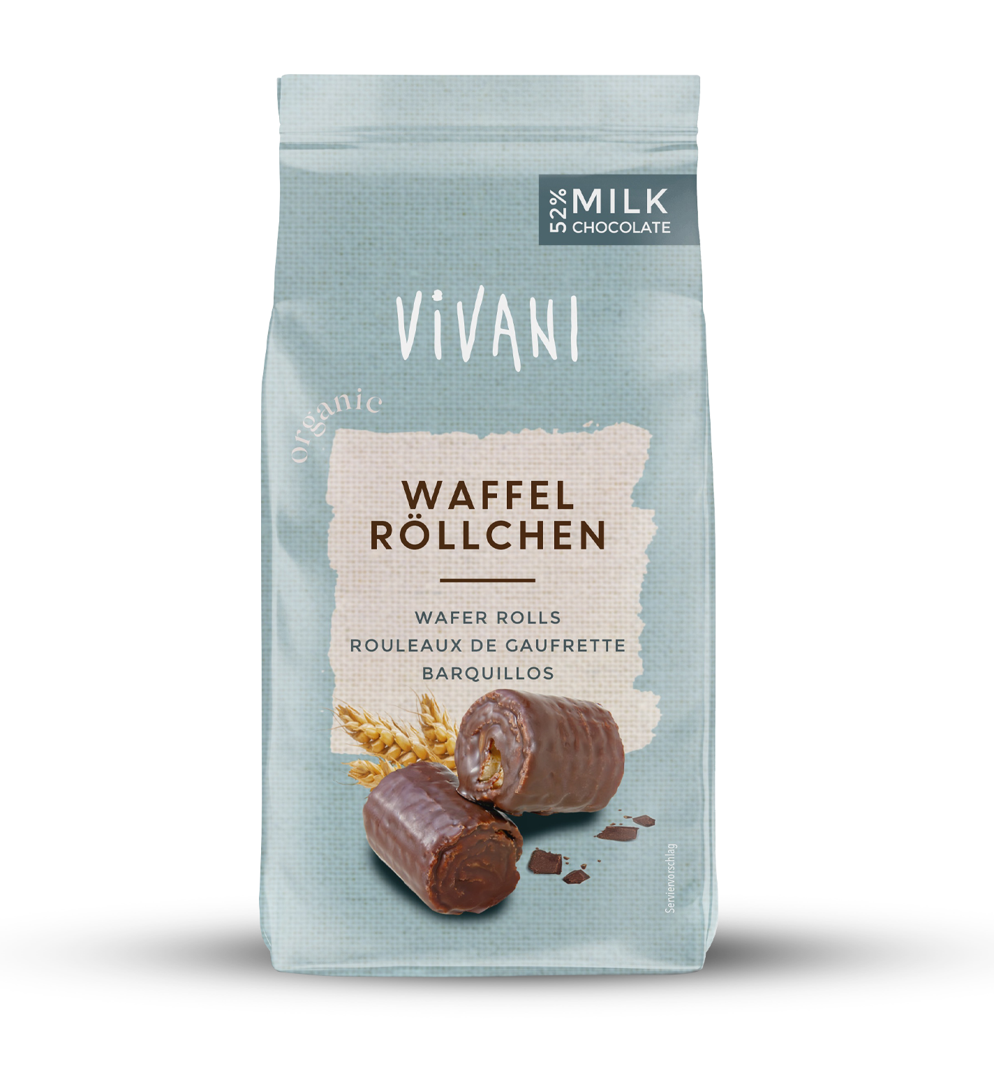 Wafer Rolls with 52% milk chocolate from VIVANI Organic Chocolate.