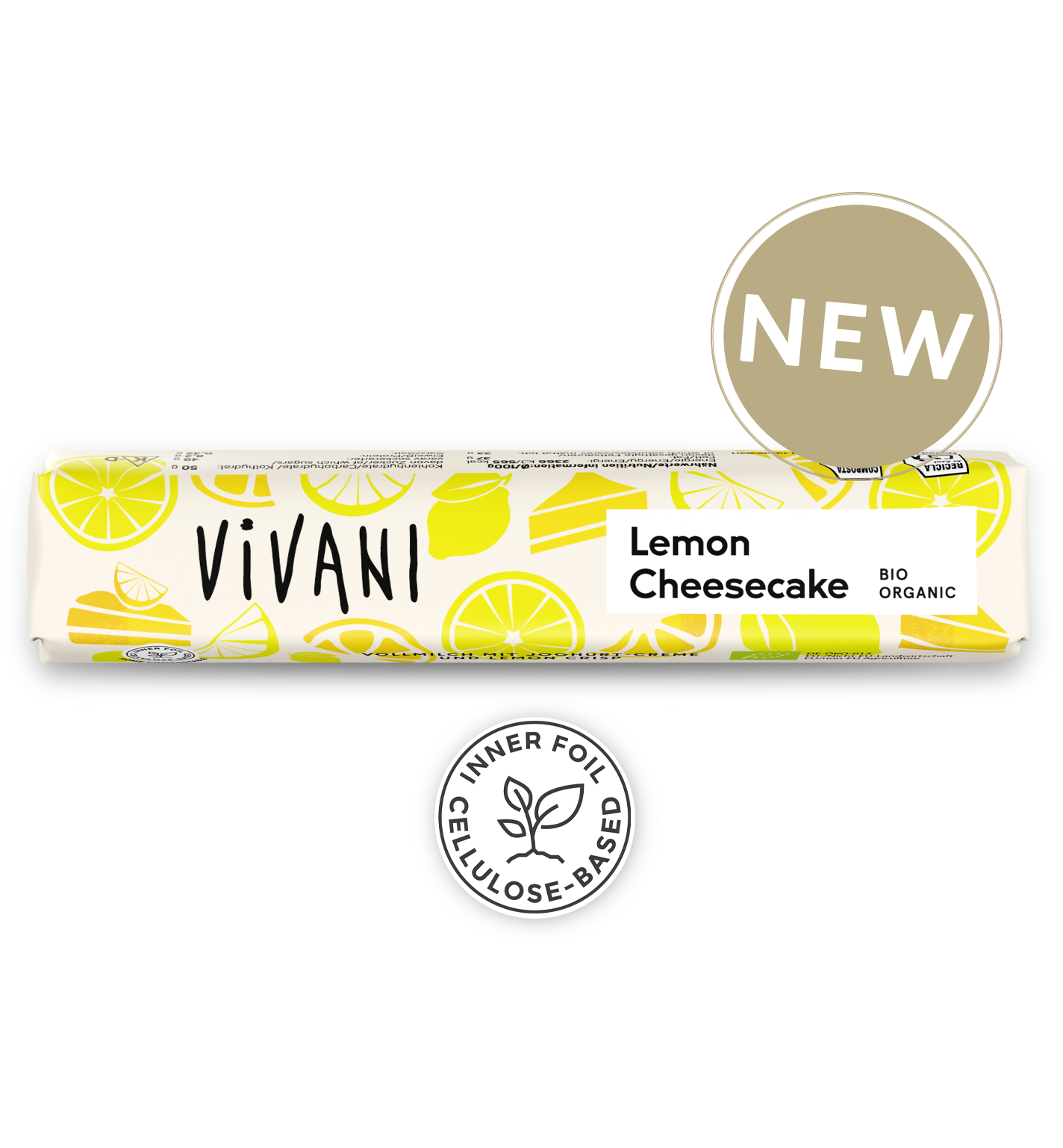 The organic chocolate snack bar Lemon Cheesecake by VIVANI.