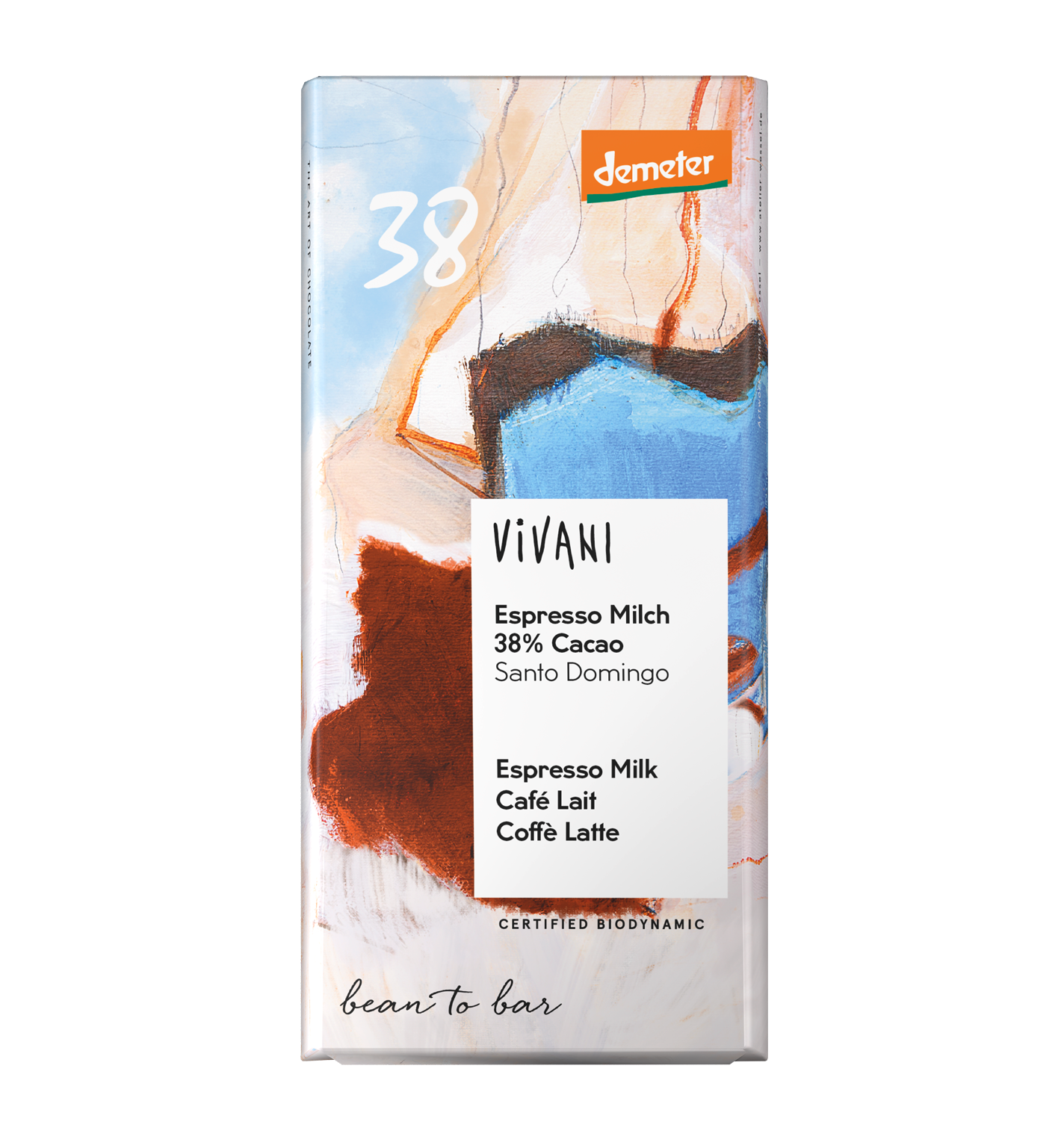The biodynamic and organic certified chocolate bar Espreso Milk by VIVANI.
