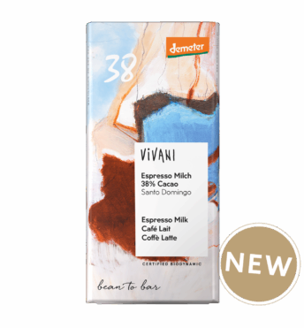 The biodynamic and organic certified chocolate bar Espreso Milk by VIVANI.