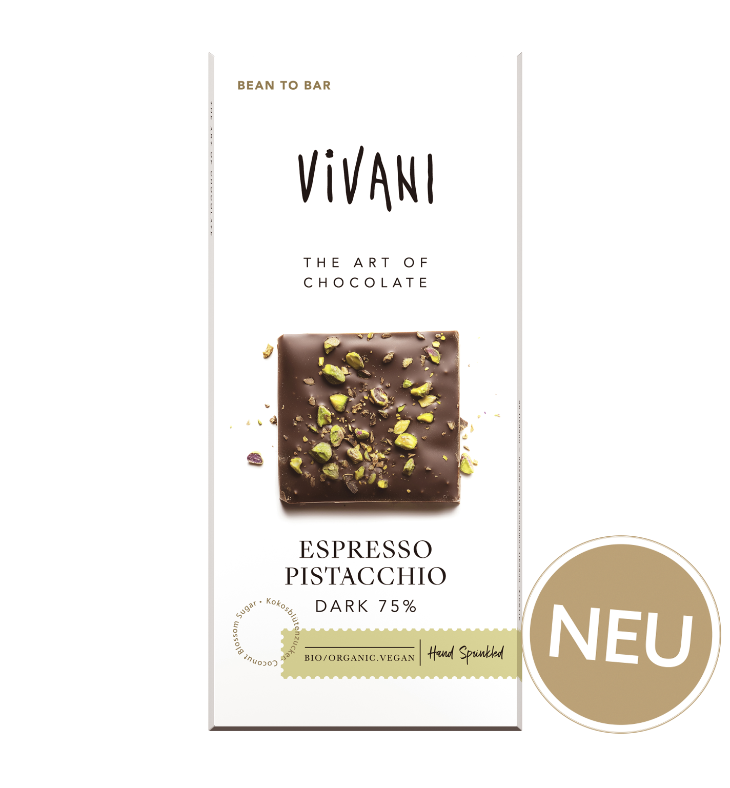 Die vegane Bio-Schokoladentafel Espresso Pistacchio von VIVANI.