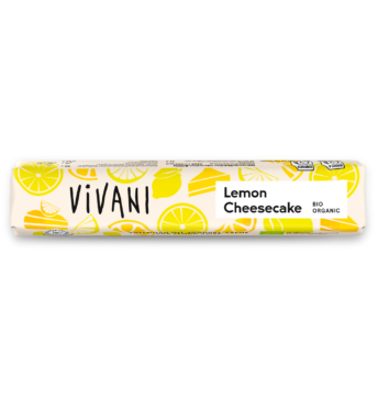 lemon-cheesecake-chocolate-snack-bar-organic-vivani The organic chocolate snack bar Lemon Cheesecake by VIVANI.