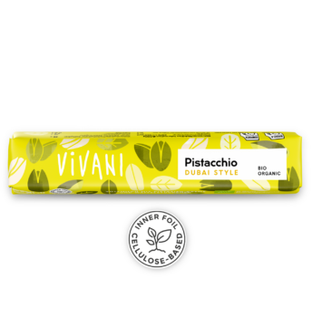 Der Bio-Schokoriegel Pistacchio Dubai Style mit Pistaziencreme von VIVANI.