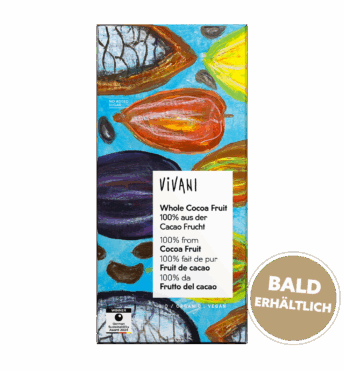 whole-cocoa-fruit-100-prozent-kakaofrucht-vegan-vivani-bio-schokolade-bald-erhaeltlich Die vegane Whole Cocoa Fruit Tafel von VIVANI Bio-Schokolade besteht zu 100 % aus der Kakaofrucht.