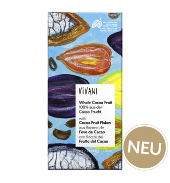 whole-cocoa-fruit-vivani-bio-schokolade-vegan-neu Die vegane Whole Cocoa Fruit Tafel von VIVANI Bio-Schokolade besteht zu 100 % aus der Kakaofrucht.