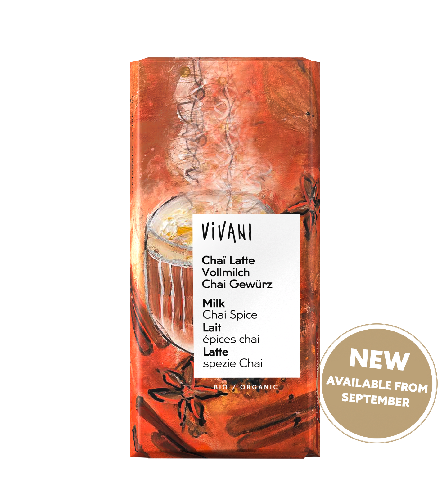 VIVANI's organic Chocolate Chai Latte with fine milk chocolate and chai spice.
