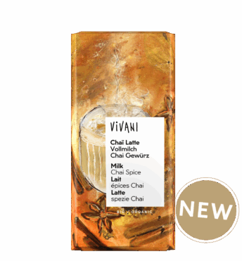 chai-latte-milk-chocolate-spice-vivani-organic-new VIVANI's organic Chocolate Chai Latte with fine milk chocolate and chai spice.
