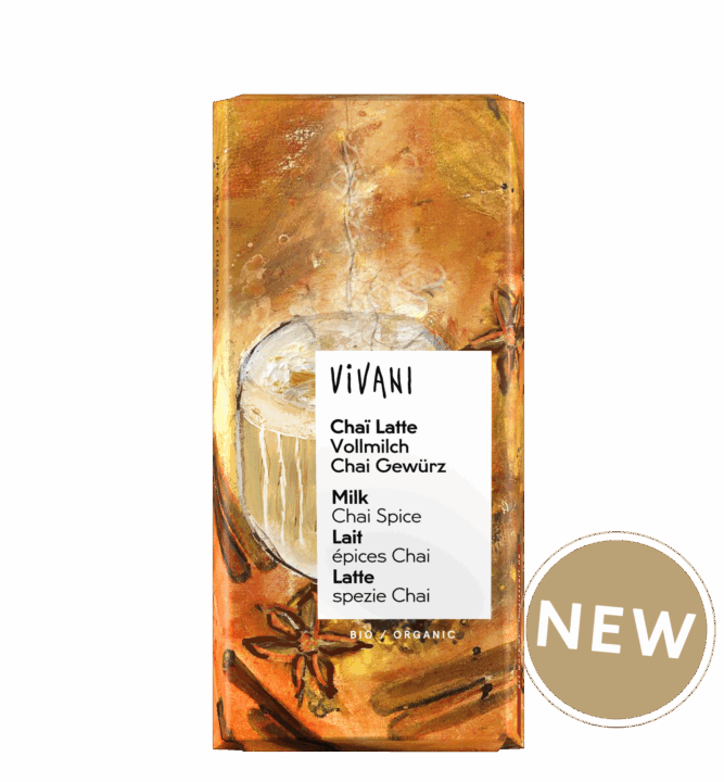 VIVANI's organic Chocolate Chai Latte with fine milk chocolate and chai spice.