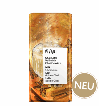 Die Bio-Schokolade Chai Latte von VIVANI mit Vollmilchschokolade und Chai Gewürz.