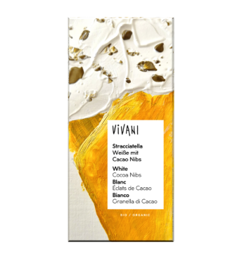 stracciatella-white-chocolate-cocoa-nibs-vivani-organic VIVANI's organic white chocolate Stracciatella with cocoa nibs.