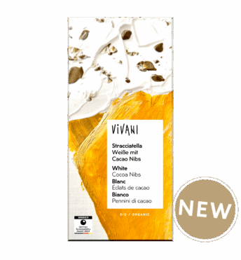 stracciatella-white-chocolate-cocoa-nibs-vivani-organic-new VIVANI's organic white chocolate Stracciatella with cocoa nibs.