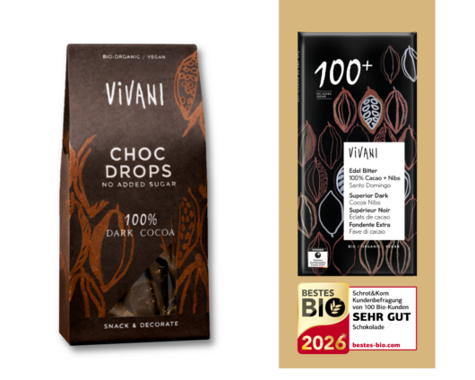 Vivani Choc Drops - Bio-Schokoladentropfen aus 100 % Kakao, ohne zugesetzten Zucker