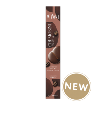 Thin Chocolate drops ‘Cremosini’ with espresso filling made by VIVANI organic chocolate.