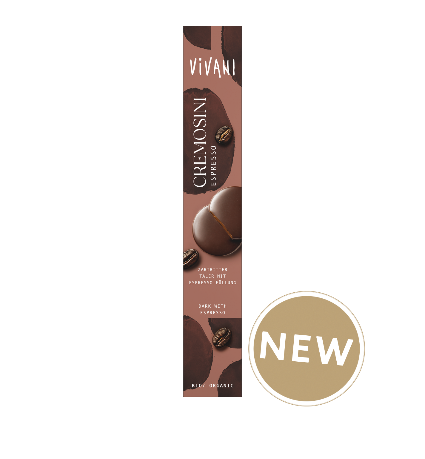 Thin Chocolate drops ‘Cremosini’ with espresso filling made by VIVANI organic chocolate.
