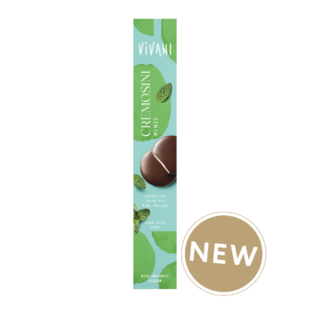 Thin chocolate drops ‘Cremosini’ with peppermint filling made by VIVANI organic chocolate.