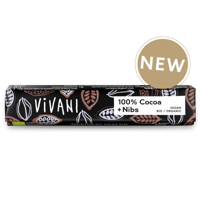 100-per-cent-cocoa-plus-nibs-chocolate-snack-bar-organic-vivani-new The 100 % cocoa + cocoa nibs snack bar by VIVANI organic chocolate.