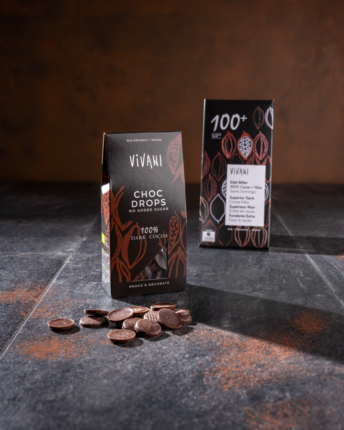 choc-drops-und-edel-bitter-100-prozent-cacao-plus-nibs-viviani-bio-schokolade Das Produkt